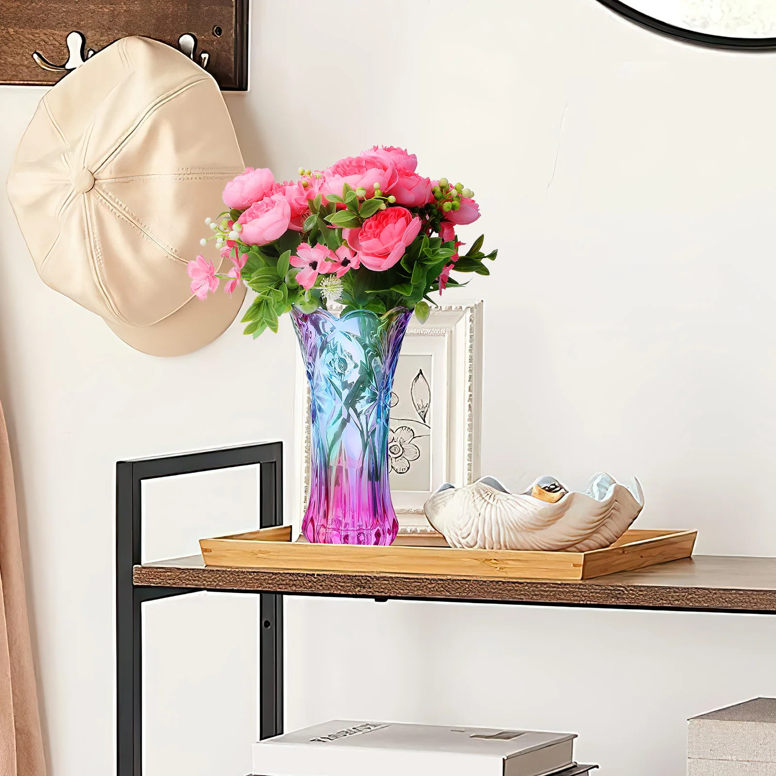 

Rainbow Colorful Crystal Glass Vase Decorative Desktop Flower and Plant Container Home Decorative Vase Fashion Table Centerpiece