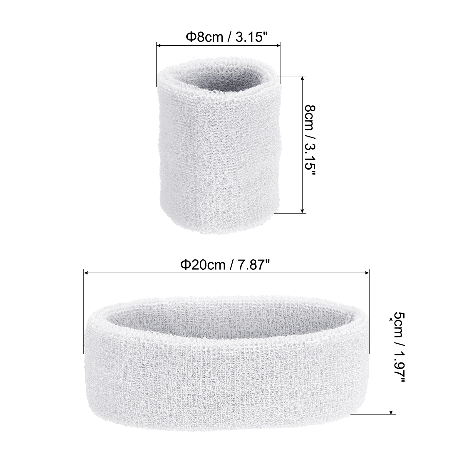 Sports Wristbands Headband Set 8x8cm Terry Cloth Athletic Absorbent Sweatband 20x5cm Headband for Tennis Basketball Running