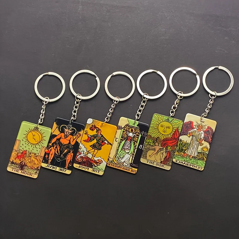 Acrylic Sun Moon Tarot Card Game Keychains For Friend New Creative Funny Devil Oracle Cards Pendent Bag Box Car Key Ring Jewelry