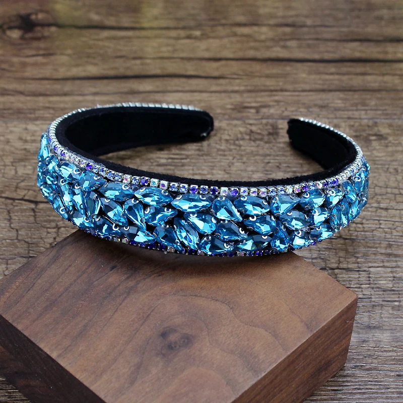 luxury blue pink full crystal stone hairbands handmade diamante velvet headbands for women charming hair accessories