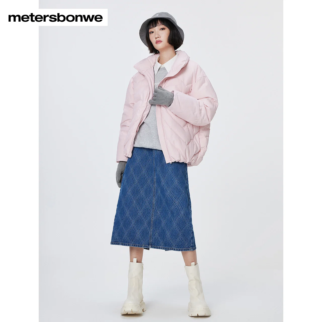 Metersbonwe-Jaqueta fofa feminina, 90 Duck Down Puffer, gola alta, solta, casual, engrossado, roupa quente, inverno