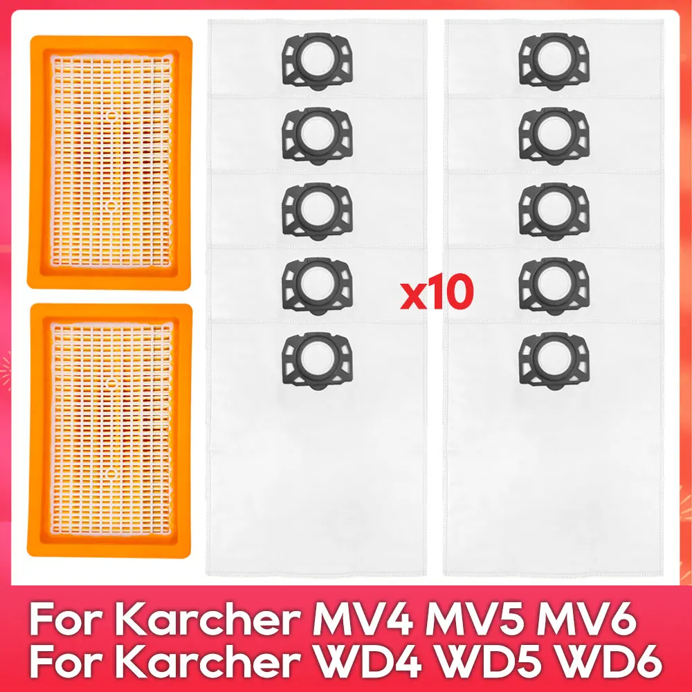 Compatible for ( KARCHER MV4, MV5, MV6, WD4, WD5, WD6, WD5P, WD6P, 2.863-005.0 ) Vacuum Cleaner Filter Dust Bag Accessory Part