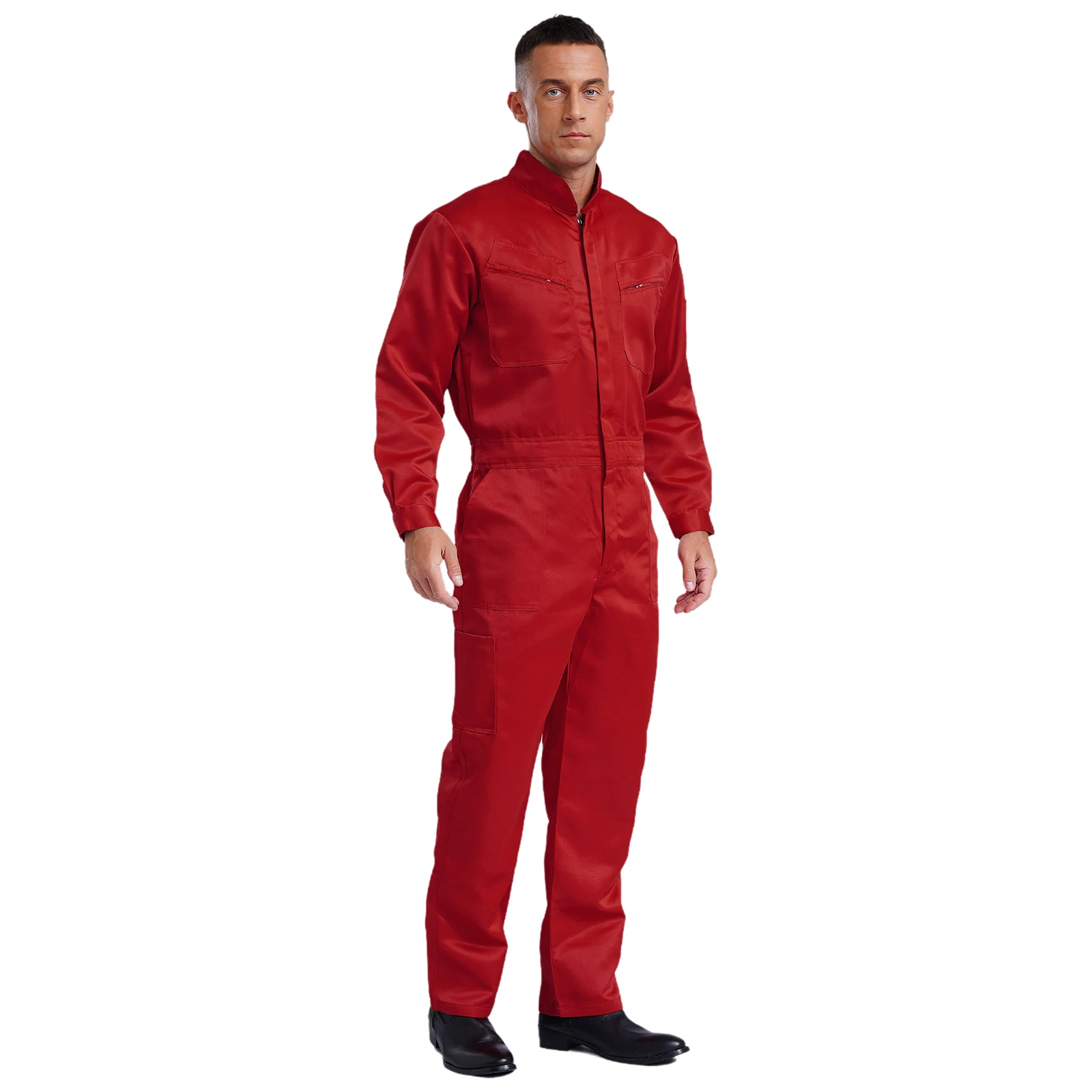 Macacão de trabalho masculino 100% bib pant macacão uniformes macacão de algodão bodysuit gola manga longa zíper frontal vários bolsos