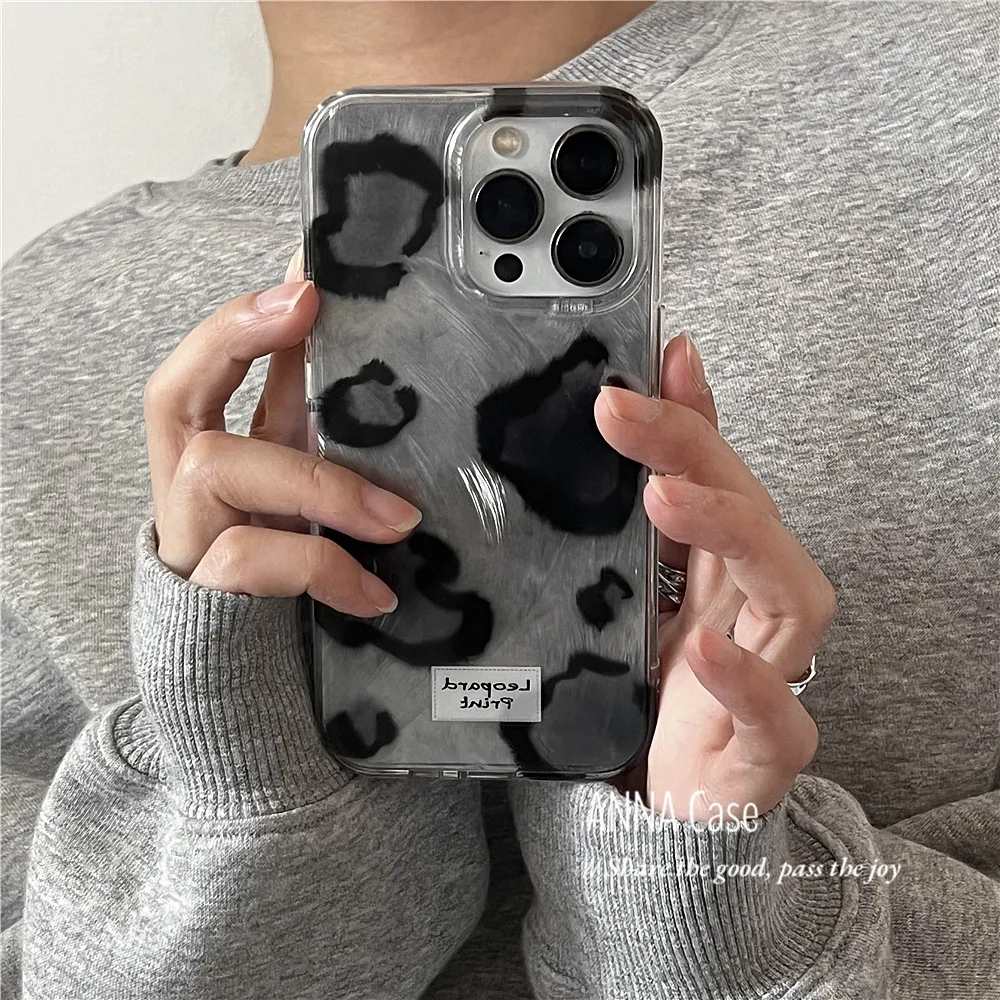Coque de téléphone à imprimé léopard noir, style coréen, avec effet laser brillant, pour iPhone Ultra 18 17 Air 16 15 14 13 12 11 Pro 16 Plus Mini, coque Y2K