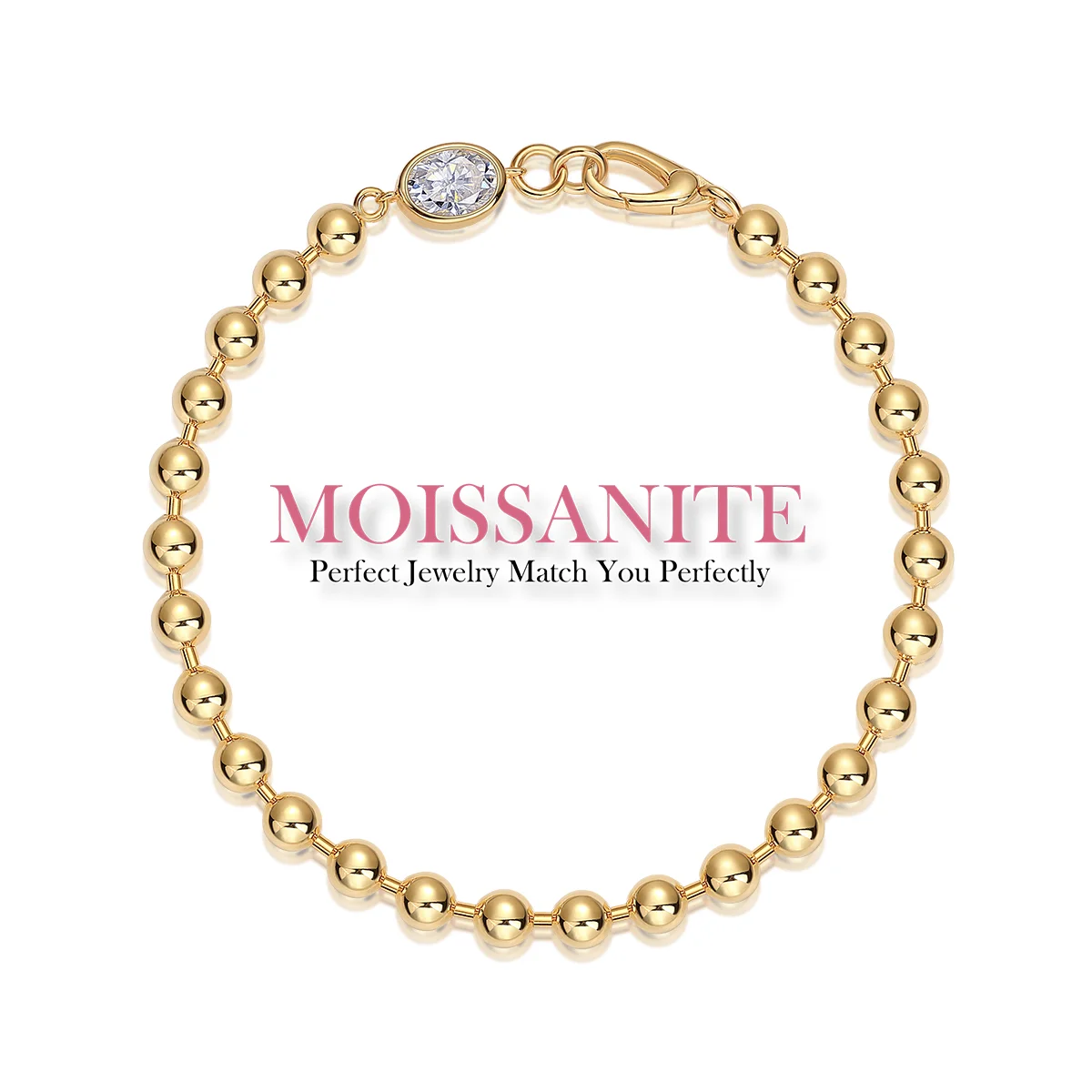 

1.5ct S925 Gold-Plated Bead Bracelet with Moissanite Accent – A Blend of Modern Elegance and Timeless Sophistication