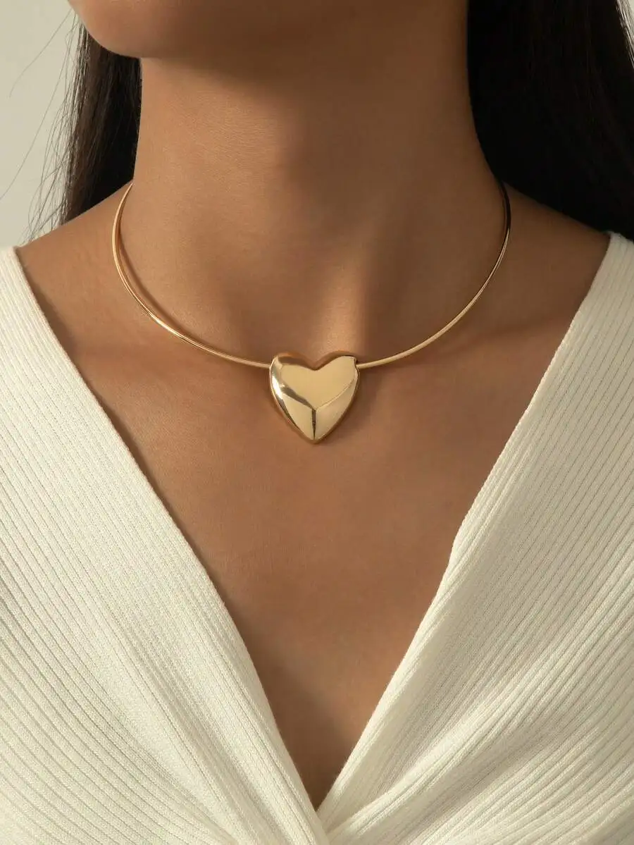 A Cord Heart Necklace Alloy Heart Necklace Valentine's Day Heart-Shaped Gold Ring Valentines,Mom,Mother,Mother's Day,Gift
