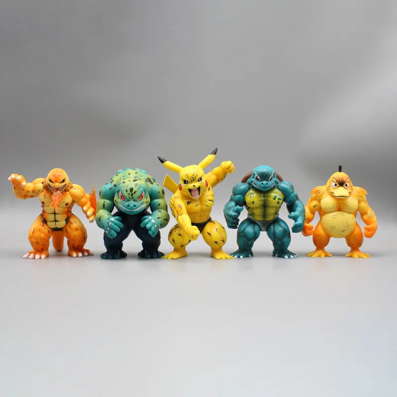 New Product Gk 12cm Funny Muscular Pokemon Anime Figure Pikachu Charmander Squirtle Cure Action Figure Toys Ornaments Kids Gift