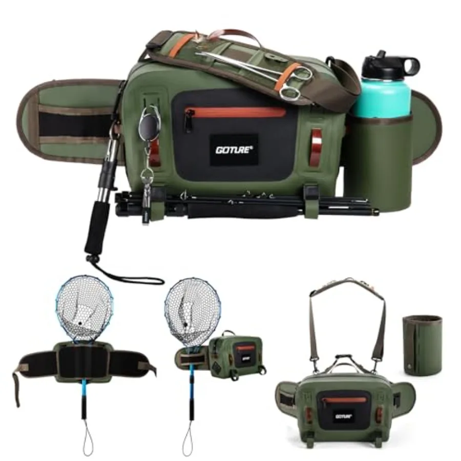 

Fly Fishing Waist Pack 10L Waterproof IPX8 840D TPU Large Tackle Bag with Rod Holder Airtight Zipper Closure Detachable Water B
