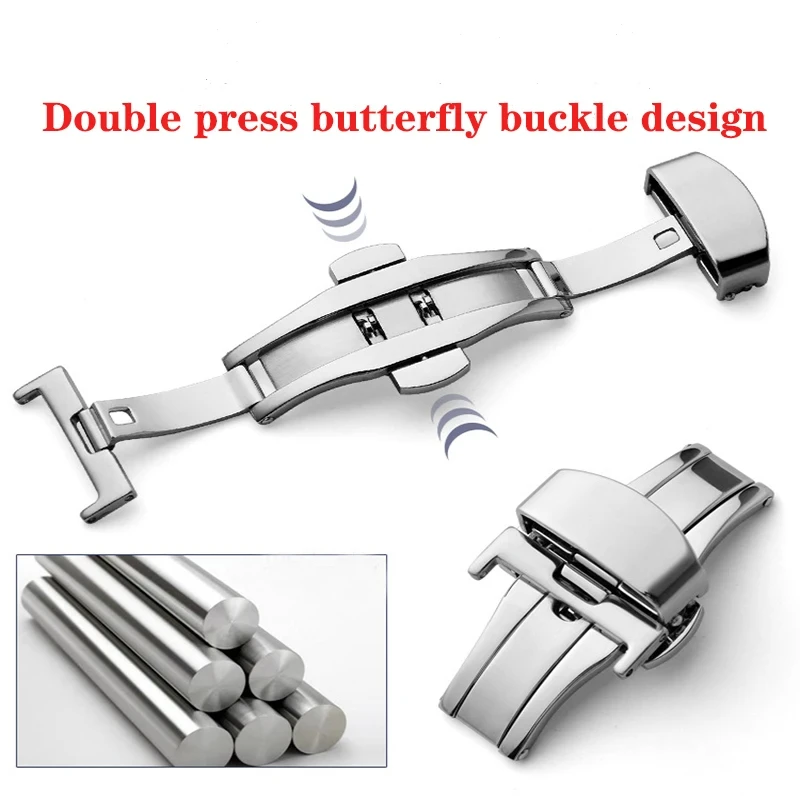 Stainless Steel Butterfly Buckle Polished Button Watch Band 16mm 20mm 22mm 24mm 10/12/14mm Watchbands Clasp accessories