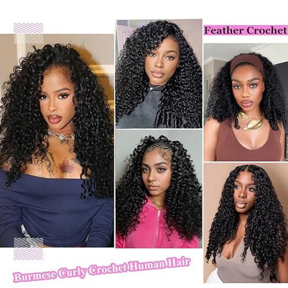 Human Crochet Hair for Black Women 14 - 24 Inch 60g 50 Strands Natural Black Burmese Curly Human Hair Bundles Pre-Separated Miracle Knots Feather Crochet 100% Human Hair Lightweight Reusable Hair Extensions - view 7