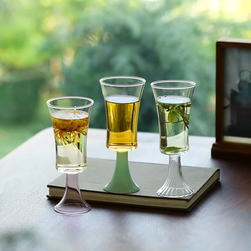 Copa de té verde de vidrio resistente al calor de borosilicato, copa de degustación de arte del té, copa de vino de tallo alto, copa de champán