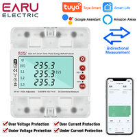 Three Phase 380V Tuya WiFi Smart Bi-Directional Energy Power kWh Meter Over Under Voltage Protector Relay Switch Current Limit