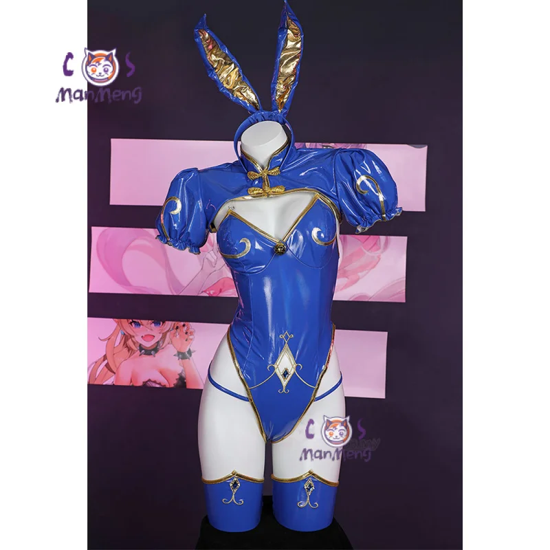 

Game Street Fighter SF Chun-Li Cosplay Costume Blue leather jumpsuit cheongsam socks headwear jewelry Halloween women sexy set