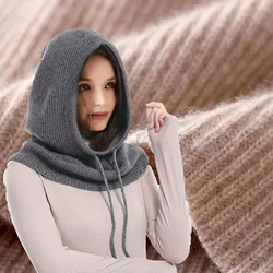 Winter Balaclava Hats for Men Women Unisex Knitted Hooded Caps Outdoor Warmer Drawstring Hats One-Piece Neck Collar Beanies Cap
