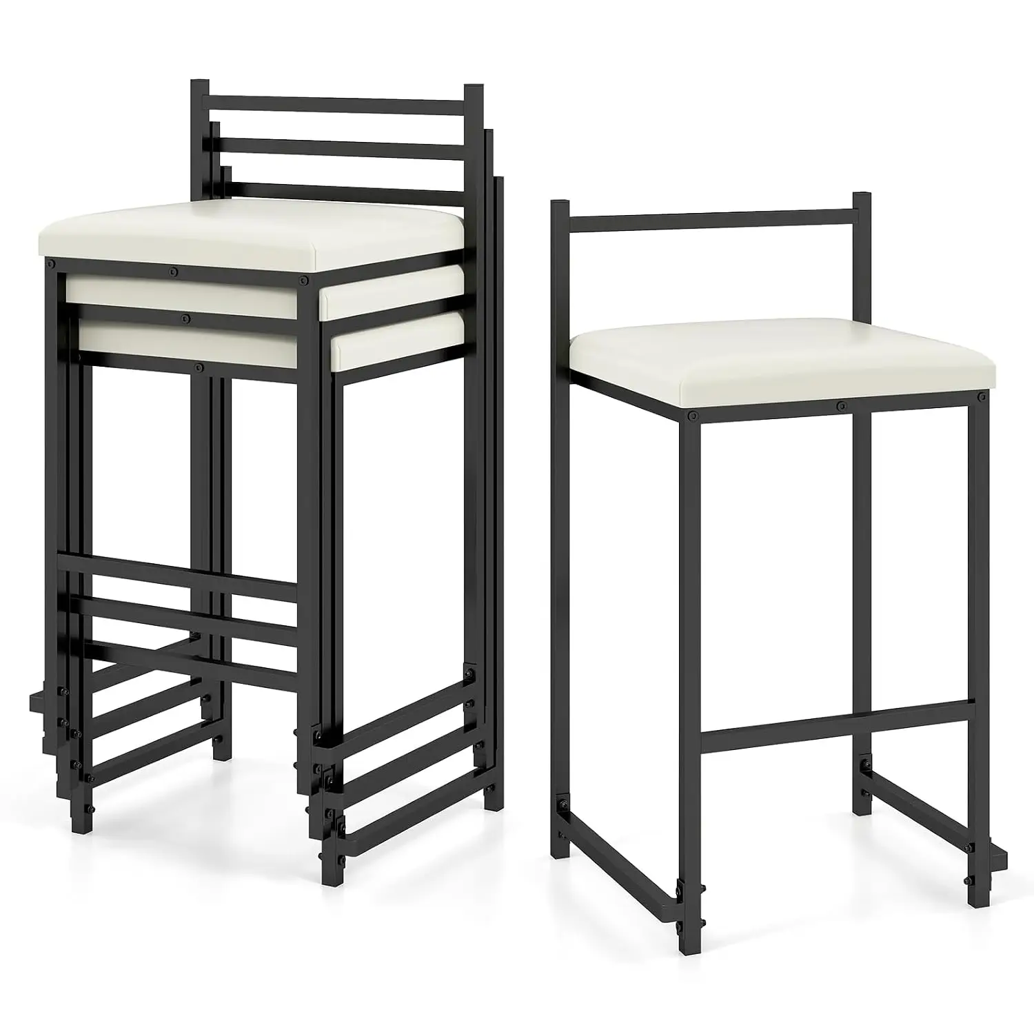 Stackable Counter Height Barstools with Faux Leather Seat & Metal Backrest Footrest for Kitchen Dining, Customized
