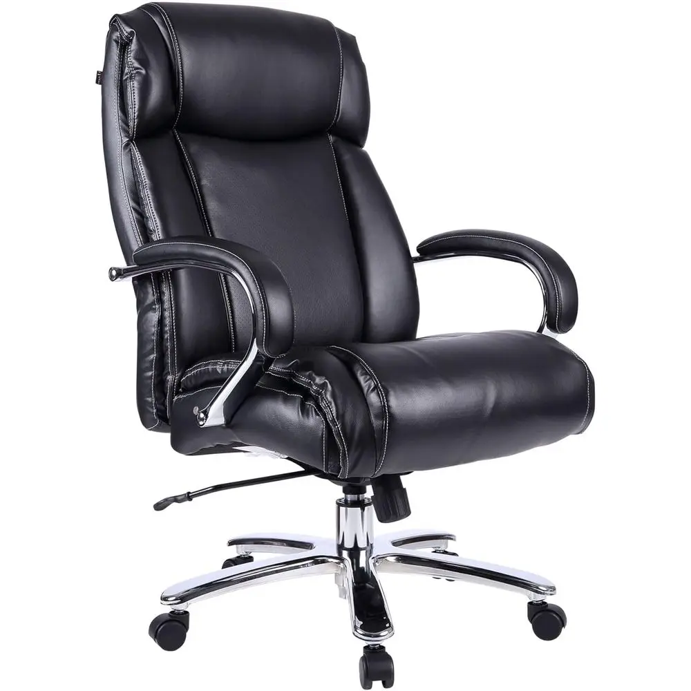 

Luxury Oversized Leather Executive Chair with Chrome Base, Black