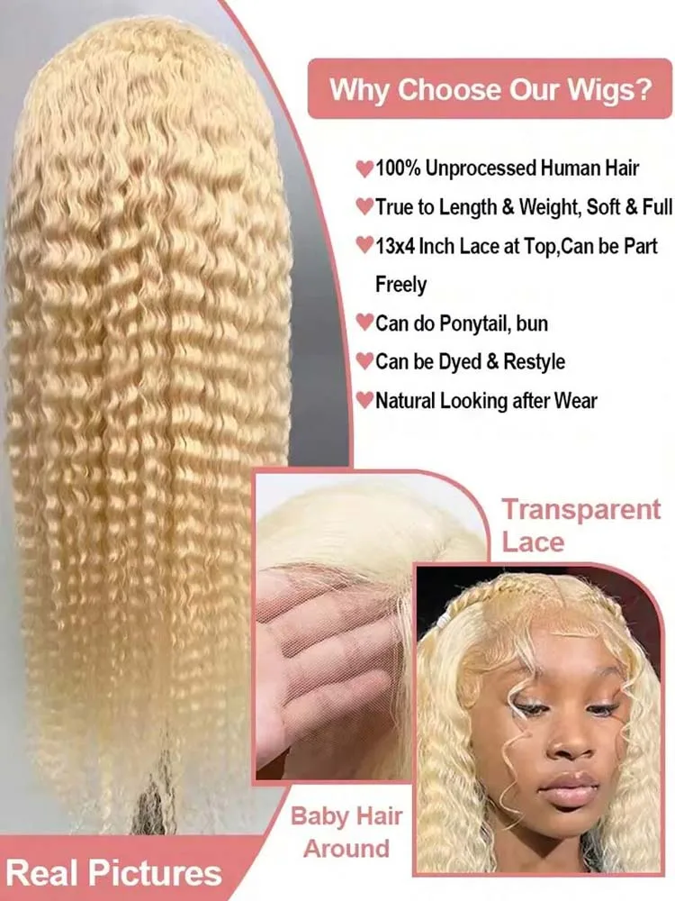34-дюймовые парики, человеческие волосы, блондинка, кружевная передняя часть, глубокая волна, 613, блондинка 13x4 HD, прозрачные вьющиеся, настоящие человеческие волосы, плотность 250%