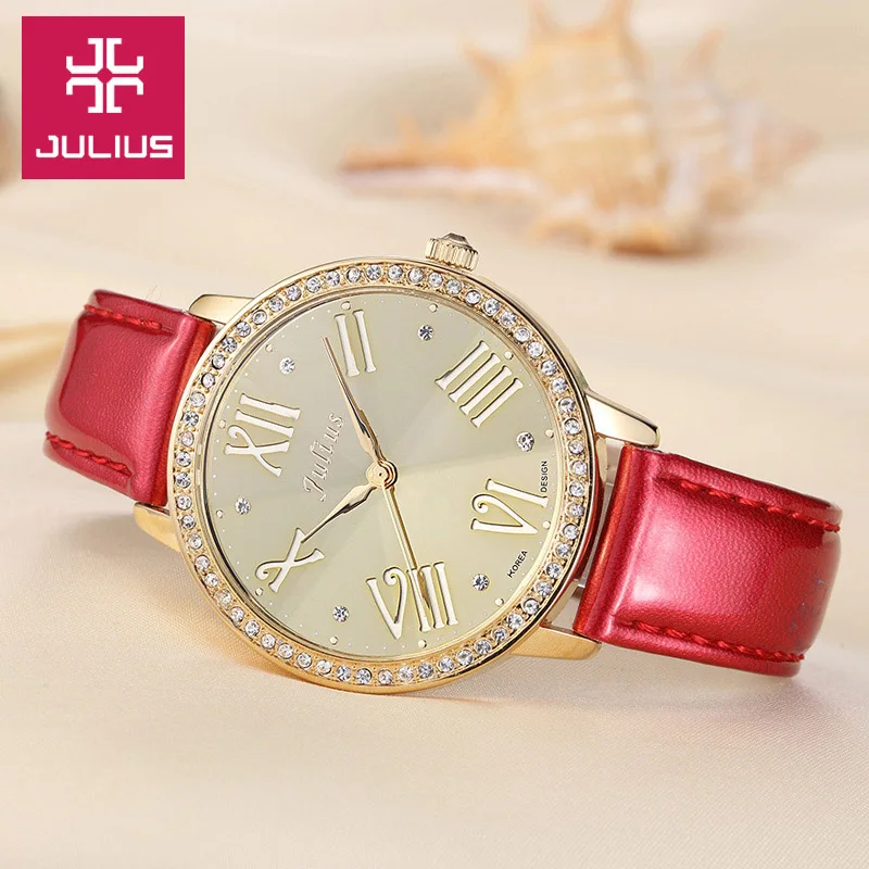 

Hollow Mirror Julius Lady Women's Watch Japan Quartz Fashion Hours Bracelet Real Leather Girl's Gift No Box