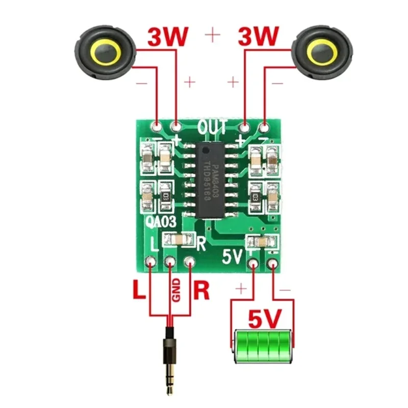 Super Mini PAM8403 Modul 2 3W Kelas D Papan Amplifier Digital Papan Modul Amplifier 2.5-5V Input Catu Daya USB