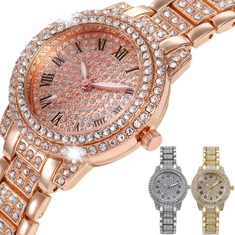 Reloj de acero de cuarzo para mujer, reloj de pulsera de cristal de circón elegante, marca de lujo superior, Diamante completo, Punk, moda