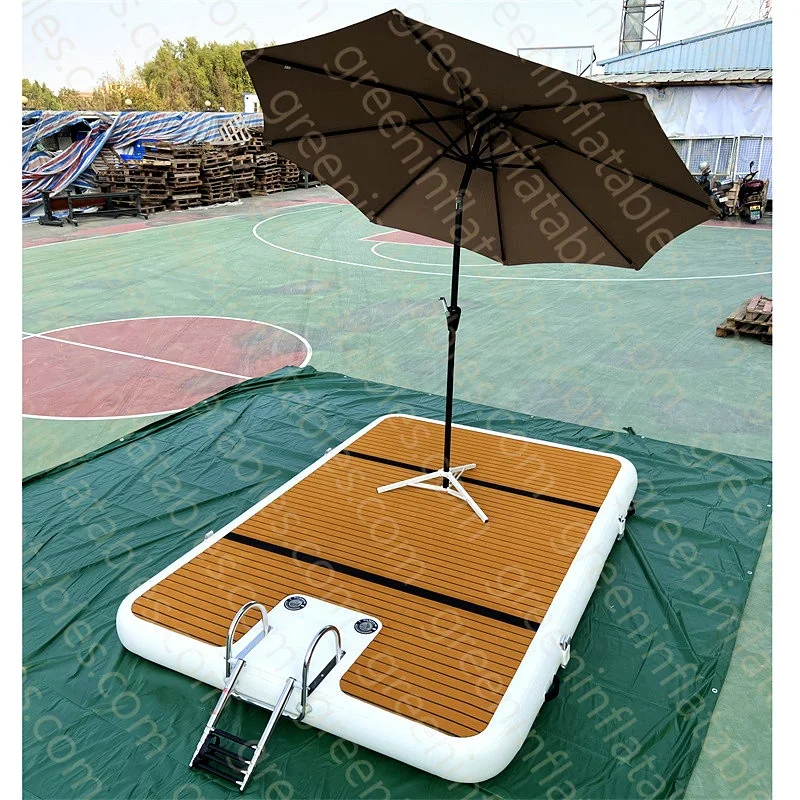 Large DWF Hangout Drop Stitch Water Floats Floating Island Leisure Yacht Platform Inflatable Jetski Dock Platform with Ladder
