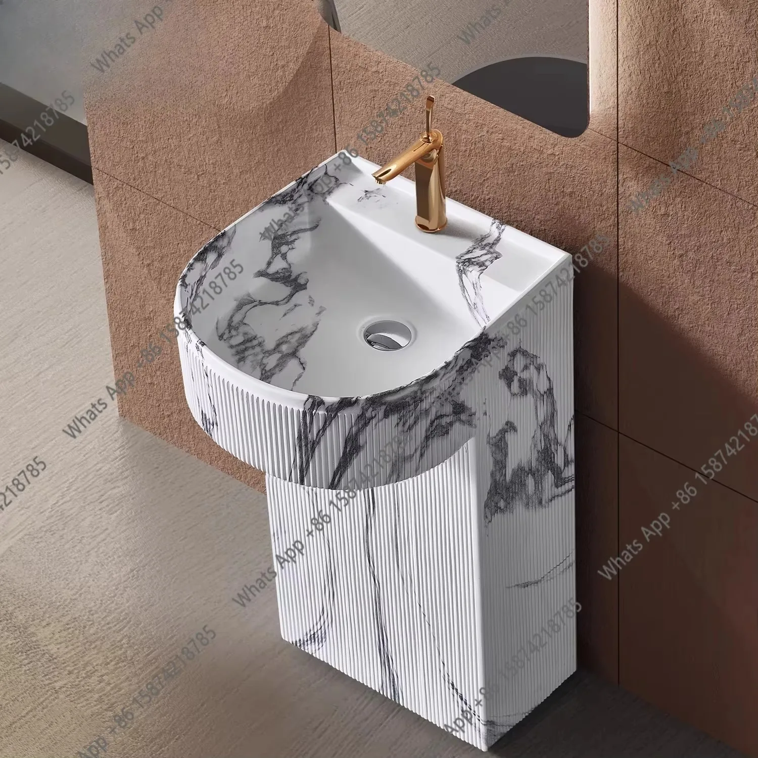 N64 Italian luxury stone column basin integrated floor-to-ceiling bathroom cabinet wash basin hotel marble light luxury wash bas