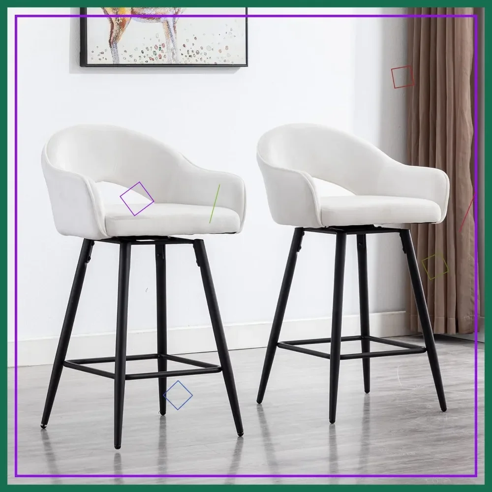 

Современные барные стулья из велюра, вращающиеся, набор из 2 штук, высота 26 дюймов, для кухонного острова, с черными металлическими ножками