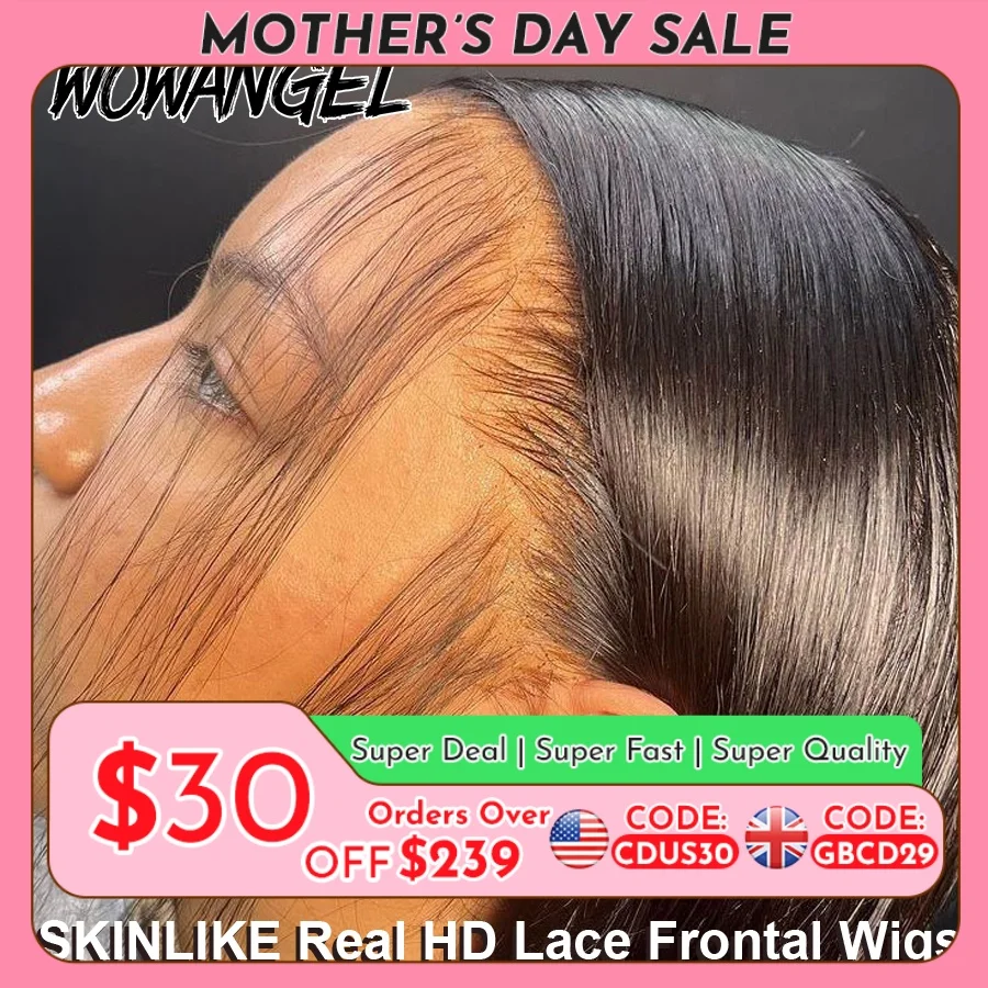 WOW ANGEL HD Lace Frontal Wig 250% 13x6 HD Lace Front Wig Прямые волосы Invisible HD Lace Melt Skin HD Lace Front Human Hair Wig