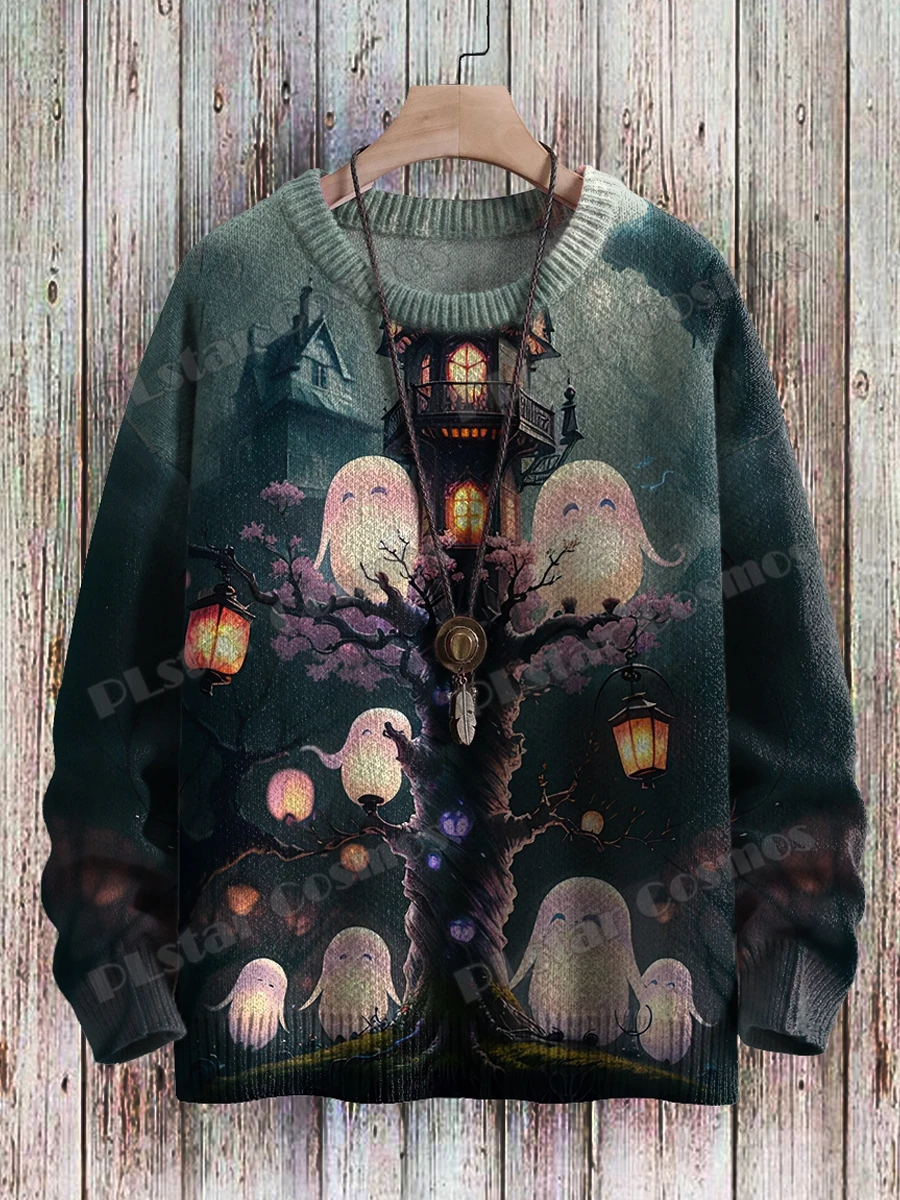 Men's Halloween Vintage LGBT Ghost Art Pattern 3D Printed Knitted Pullover Winter Casual Sweater Unisex Knitwear ZZM126