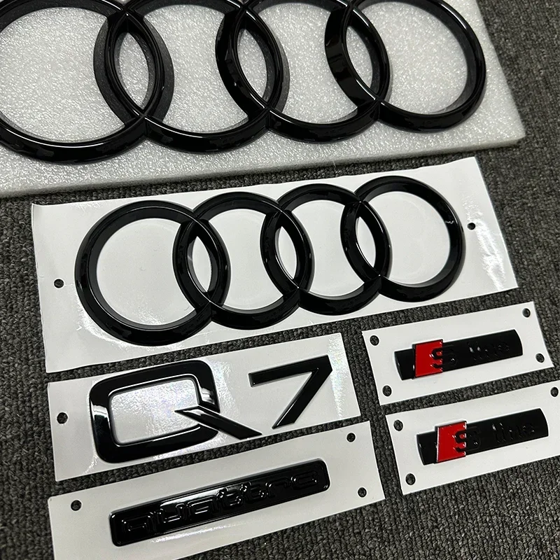

2025 It is suitable for refitting 3D letters of Quattro trunk of front and rear four-ring logo of Audi Q7 2016-2023 Sline ABS bl
