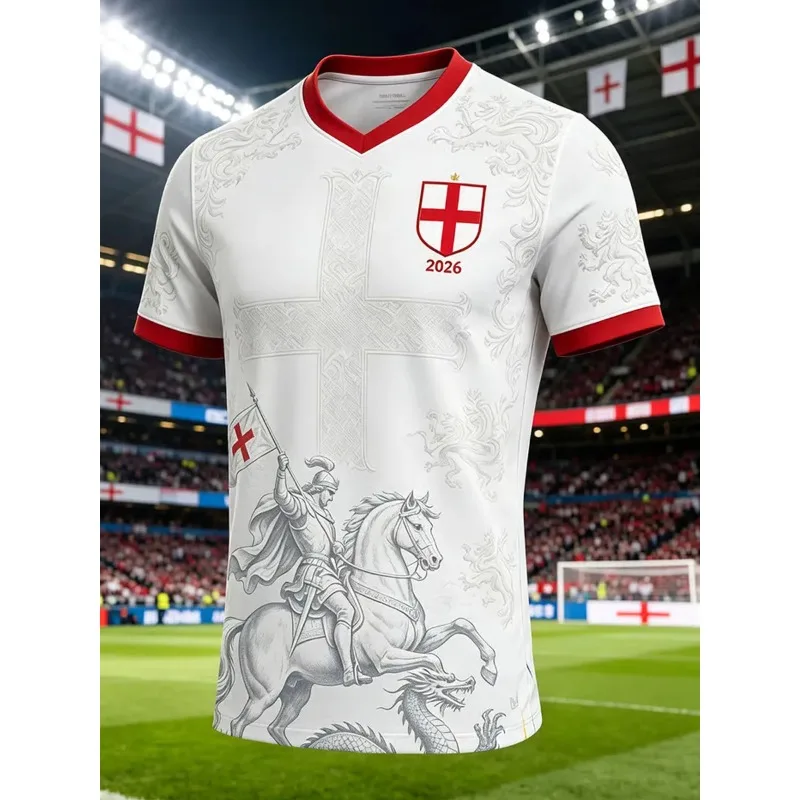 2026 England Themed St.George Knight Dragon Relief 3D Print Jersey Unisex Quick Dry Breathable Soccer Short Sleeve Casual Top