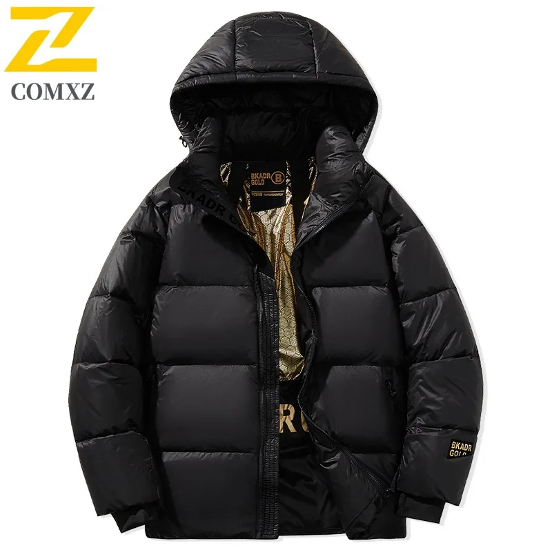 

COMXZ Luxurious Men Puffer Coat Hooded Collar Outdoor Adventure Windproof Filler Down Daily Wear Style Lightweight Winter Coat