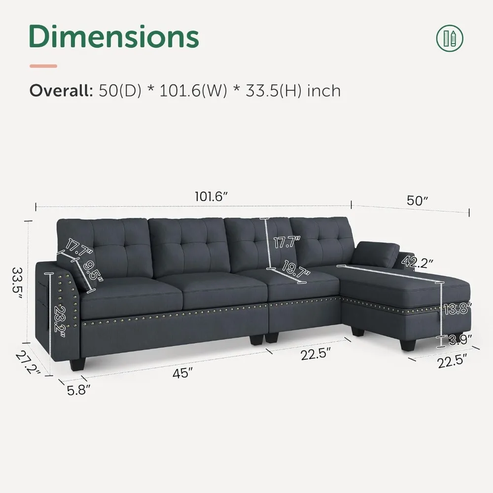 HONBAY Convertible Sectional Sofa L Shaped Couch Reversible Sectional for Small Apartment