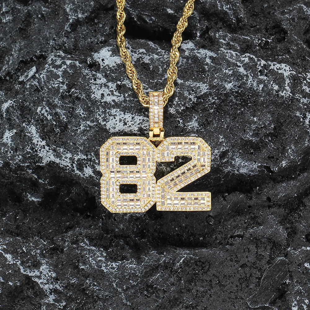 Hip Hop Shiny Zircon Lucky Number 0-9 Pendant  Necklaces For Men Women Custom Digital Charm Chain Birthday Party Jewelry Gift