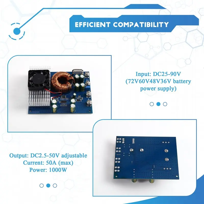 B48A Adjustable For Buck Converter Stabilizer Power Supply Board 1000W 50A DC 25V-90V To DC 2.5V-50V Decrease Power Module