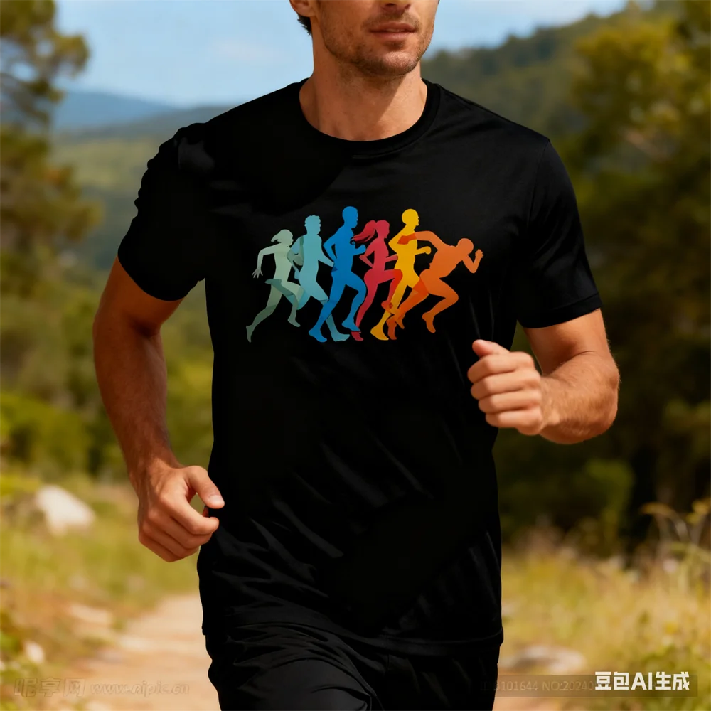 

Marathon Sports Men's T Shirt Summer Casual Crew Neck Short Sleeve Loose Tops Fashion Breathable Running Exercise Unisex Clothes