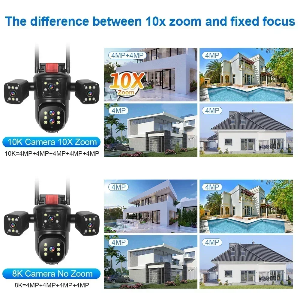 10K 20MP Vier Bildschirm WiFi IP Kamera Outdoor 10X Optischer Zoom PTZ Drahtlose Überwachung Ai Tracking CCTV Sicherheit Kamera system