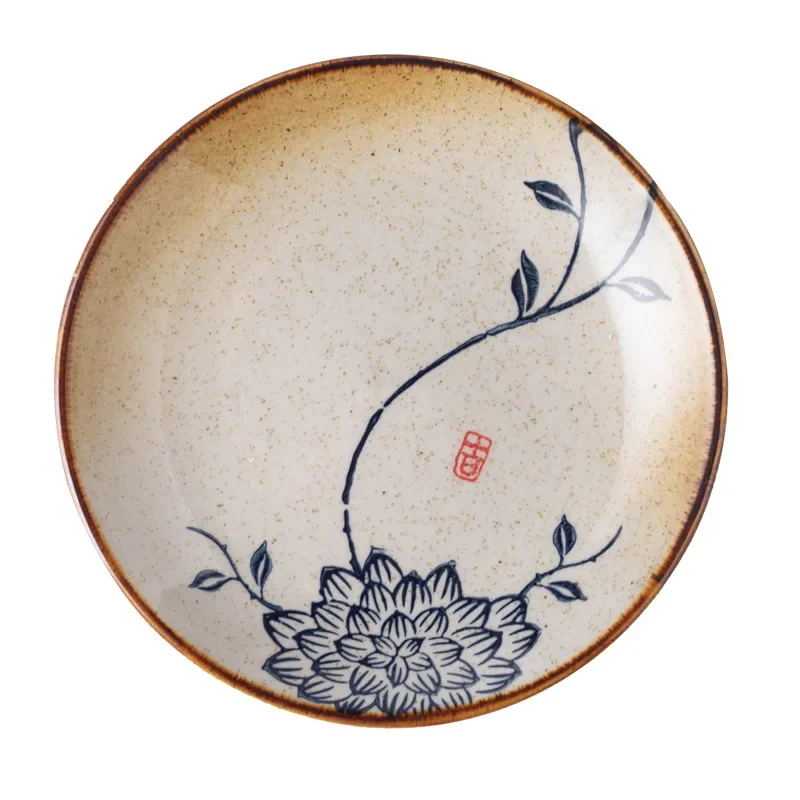 Ceramic Season Dish Japanese Flower Bird Pattern Porcelain Taste Plate Round Plate Dipping Saucer Snack Dish Kitchen Tableware