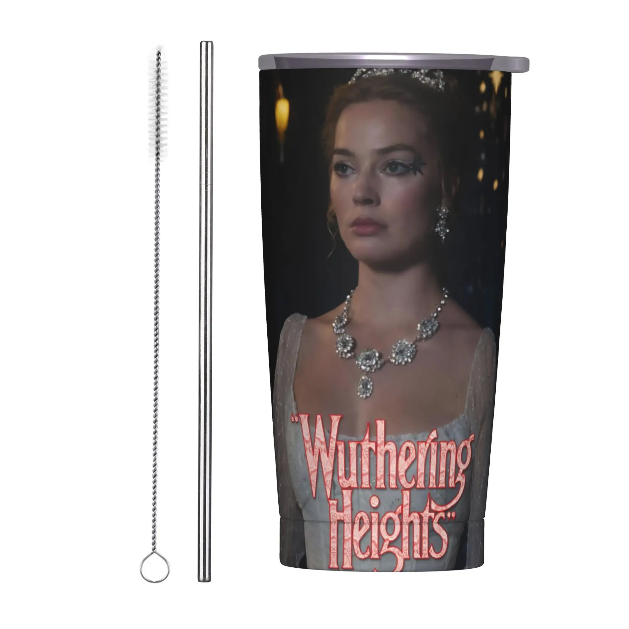 Wuthering Heights 2026 Film Isolierter Becher mit Strohhalm-Deckel Edelstahl Kaffeetassen für Büro, Zuhause, Auto, Flaschenbecher 20oz