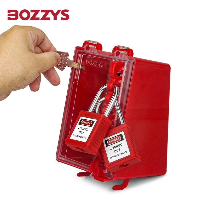 BOZZYS Small Handing Plastic Safety Group Lockout Box for LOTO Locks Storage and Visual Management BD-X21