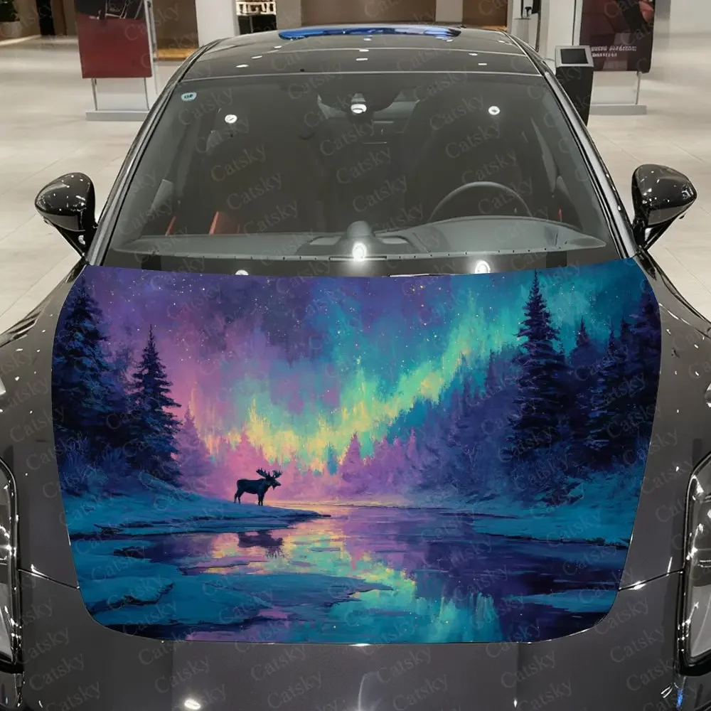 Aurora Deer Car Hood Decoration Sticker, PVC Waterproof Hood Sticker, Self-adhesive Scratch Resistant Film, Suitable For Truck A