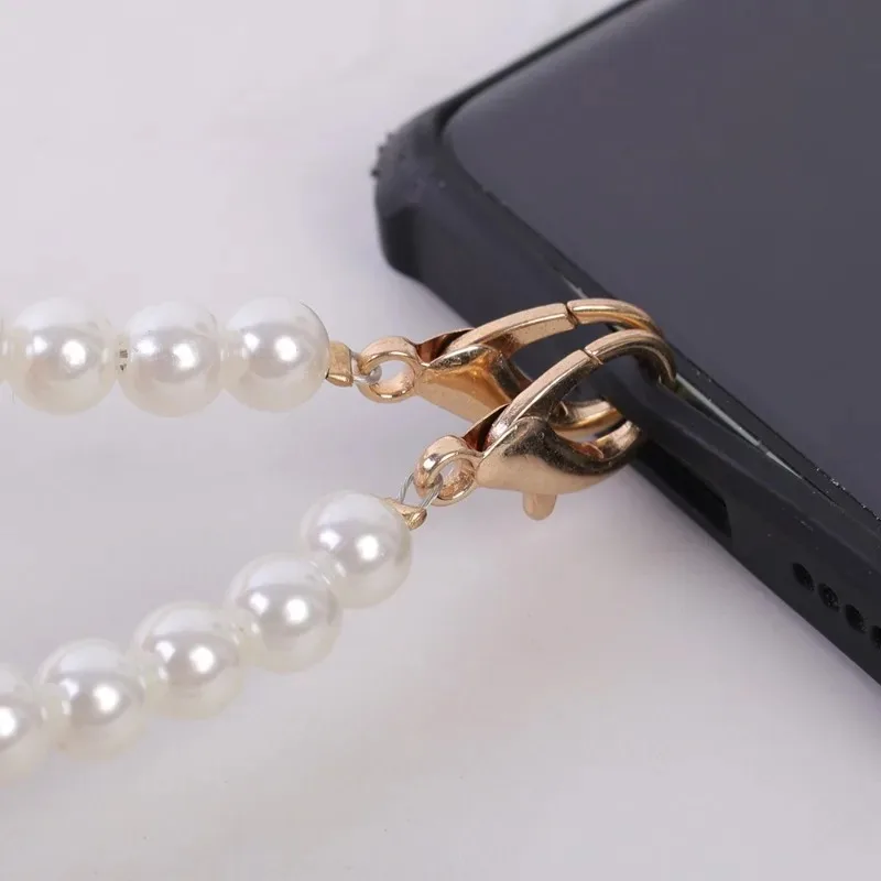 Phone Chain Crossbody Pearl Strap Cellphone Pearl Beaded Lanyard Wrist Straps Anti Lost Phone Charms for iPhone Samsung Xiaomi