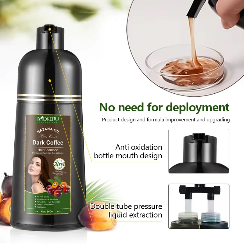 MOKERU Batana Oil Hair Dye Shampoo - A Three in One Plant Extract Formula, Gentle and Non Irritating, Suitable for All Hair Type