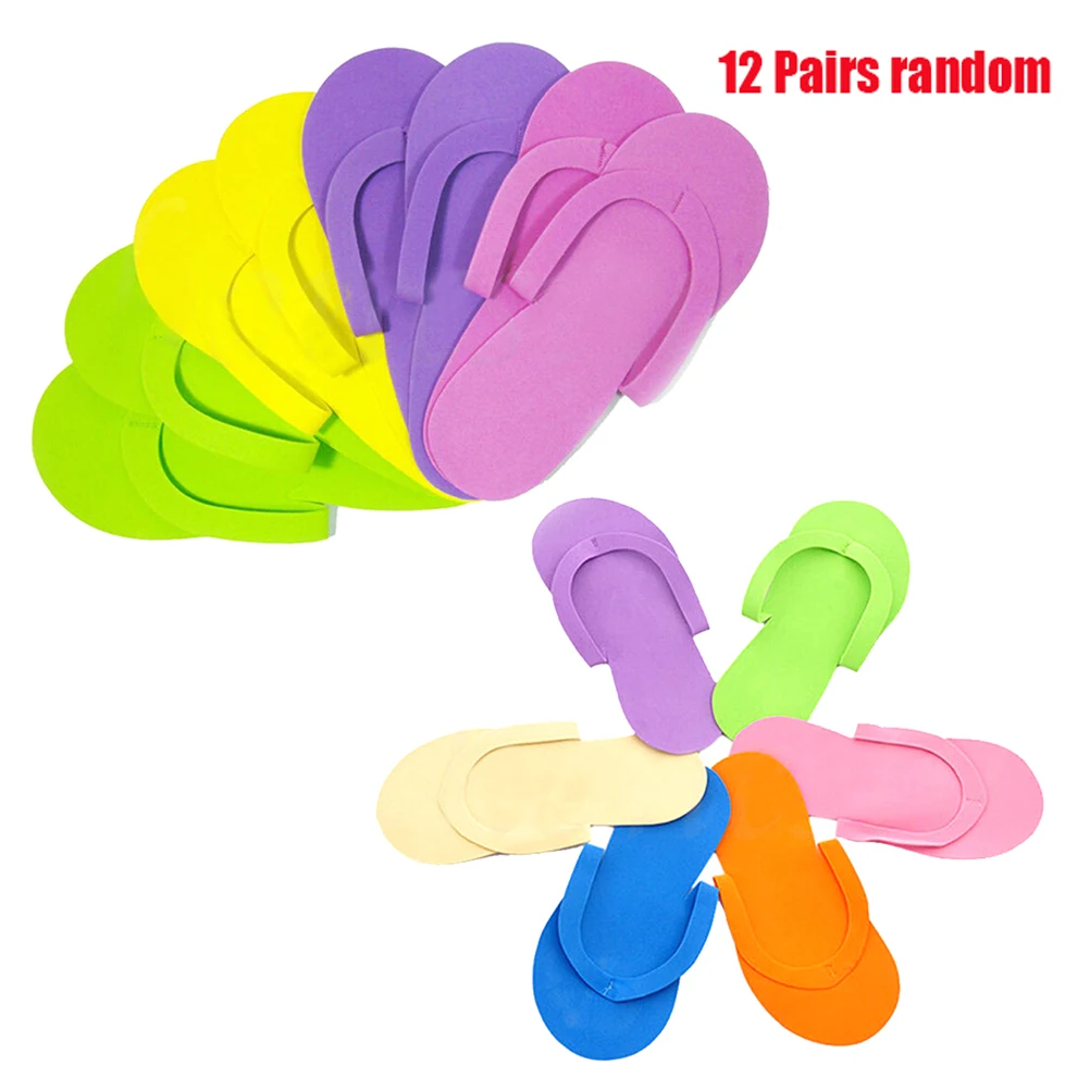 12 Pairs Random Disposable Foam Slippers Foam Pedicure Slippper For Salon Spa Pedicure Flip Flop Tools Wholesale High Quality