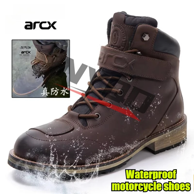 

Men's Vintage Cowhide Leather Motorcycle Riding Boots Waterproof Breathable Anti-Slip Protective Waterproof Warm Botas 오토바이 신발