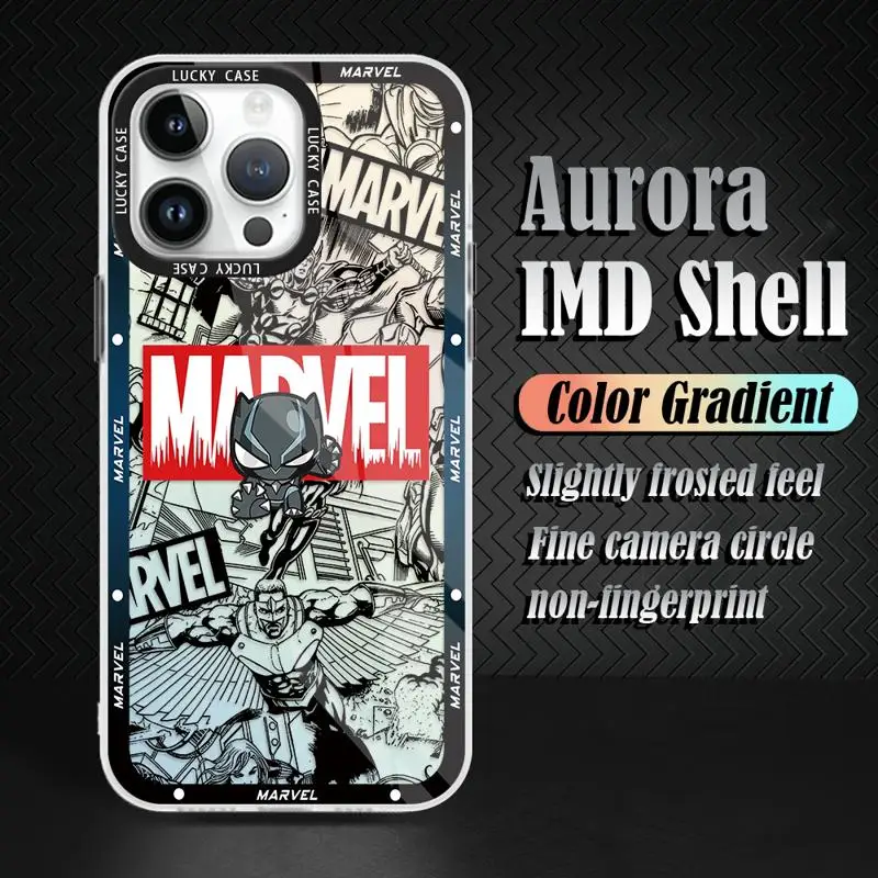 Gradient Color Matte Case for iPhone 15 14 13 12 11 pro Max XS XR X 7 8 Marvel Iron Man Spiderman Comics Iridescent Laser Cover