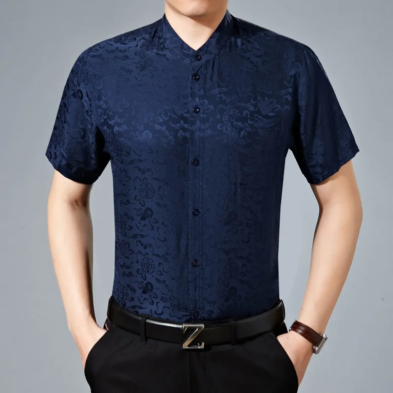 Mulberry Silk 100% Premium Shirts For Men Short Sleeve Lightweight Summer Quality Softness Skin-Friendly Satin Camisas De Hombre