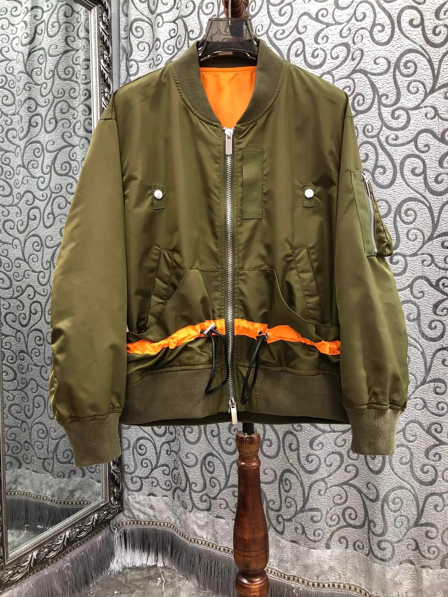 

Top Quality New Jacket 2025 Autumn Winter Style Women Drawstring Waist Pocket Patchwork Long Sleeve Green Black Zip Coat Outwear