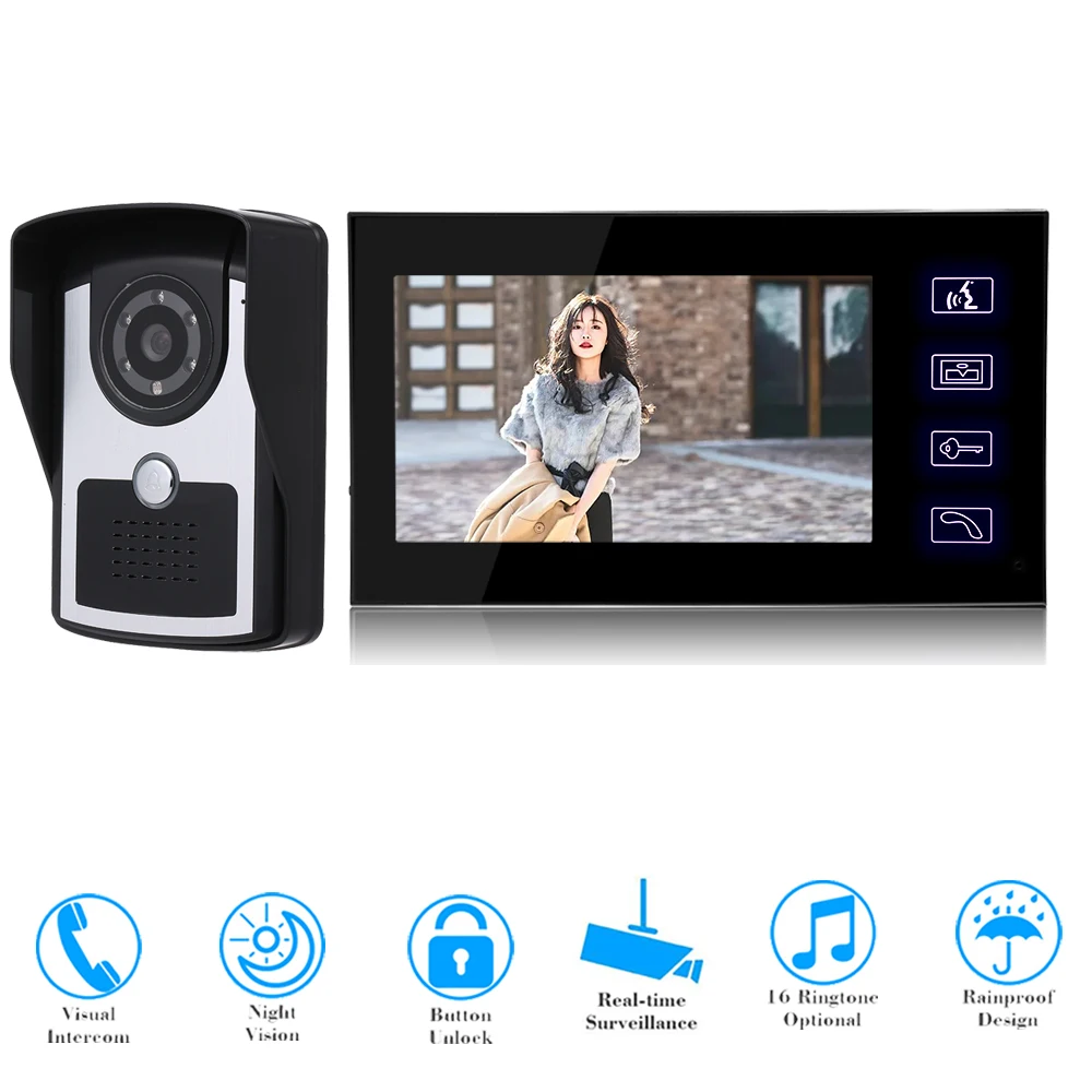 SYSD Wired Video Intercom System Vicoe Door Phone Doorbell 7 inch Monitor IR Camera Kits for Home Housers Villa Apartment