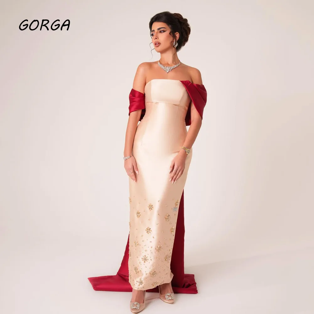 GORGA Red Strapless Satin Mermaid Princess dress 2024 Slim Backless Ocassion Gown Floor-Length Formal Evening Dress